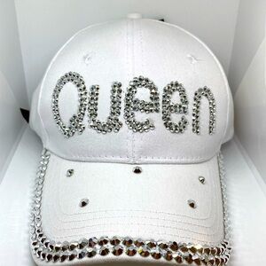 Madd Hatter White with Silver Sequins Queen Ball Cap NWT